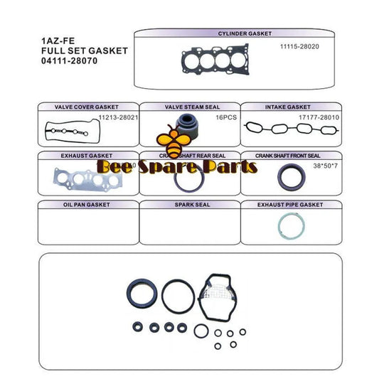 1AZ-FE 1AZ-FSE Overhaul Gasket Kit 04111-28070 for Toyota AVENSIS Allion Vista Wish MVP AURION CALDINA ISIS VOXY 1998cc 2.0L-商业/工业-BeeSpareParts