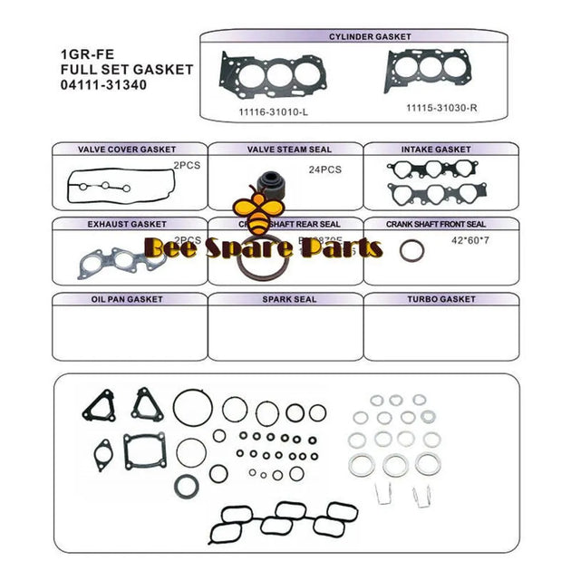 1GR 1GRFE 1GR-FE Overhaul Engine Gasket Kit 04111-31342 for Toyota LAND CRUISER/4 RUNNER/HILUX (VIGO) III Pickup 3956cc 4.0L-Replacement Aftermarket Parts