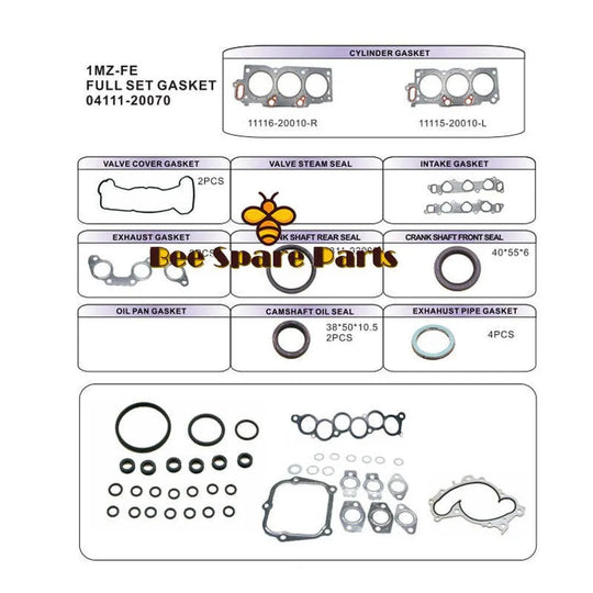 1MZFE 1MZ-FE Engine Complete Rebuilding Gasket Set 04111-20041 forTOYOTA CAMRY Saloon/Estate CV2 XV2 ForLEXUS ES300 3.0 V6 24V-商业/工业-BeeSpareParts