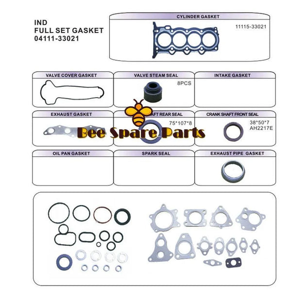 1ND 1NDTV Engine Full gasket set kit for Toyota Yaris vitz Fun cargo Runx Corolla Verso S 1364cc 1.4 D D-4D 2001- 04111-33022-商业/工业-BeeSpareParts