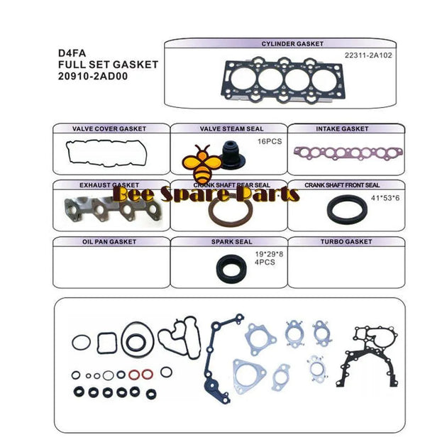 20910-2AF00 FULL GASKET KIT HYUNDAI D4FA FOR ACCENT ELANTRA GETZ KIA RIO CRDi-Replacement Aftermarket Parts