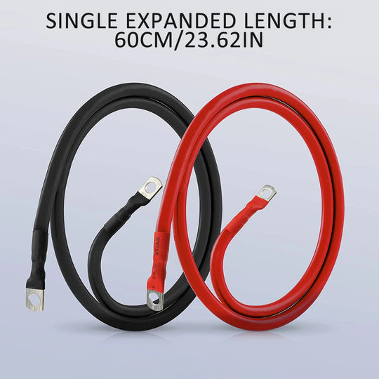 2Pcs 2 Gauge Battery Cable 60cm Copper Power Inverter Wire Cable with 3/8'' Lugs Durable Inverter Cable for Car Marine Solar RV-BeeSpareParts