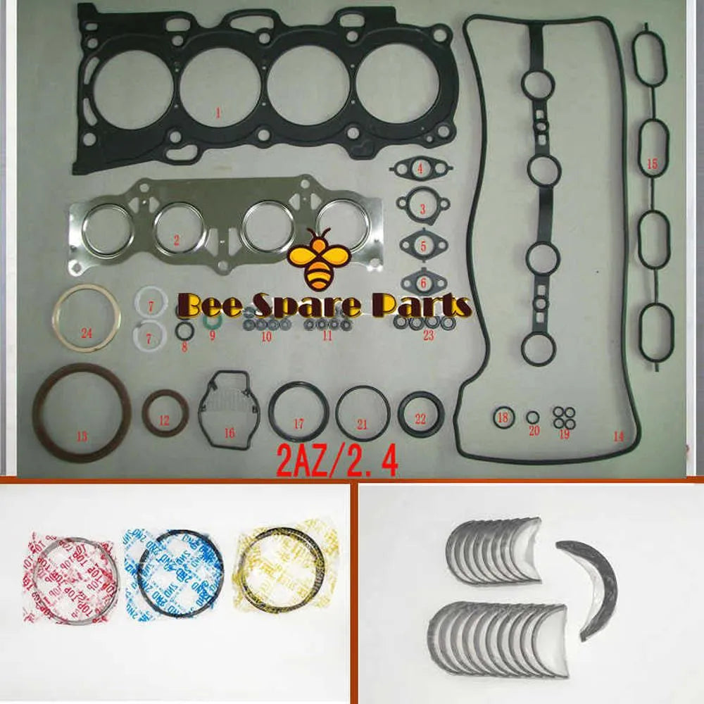 2AZ 2AZFE Full gasket set kit crankshaft connecting rod bearing piston ring for TOYOTA CAMRY RAV4 SOLARA AVENSIS VERSO 2.4L-Replacement Aftermarket Parts