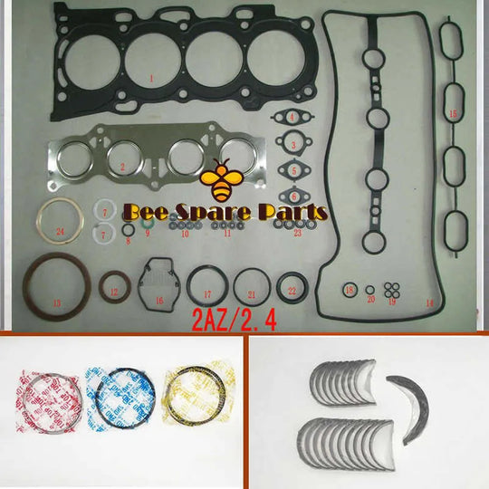 2AZ 2AZFE Full gasket set kit crankshaft connecting rod bearing piston ring for TOYOTA CAMRY RAV4 SOLARA AVENSIS VERSO 2.4L-Gasket & Gasket Kit-BeeSpareParts