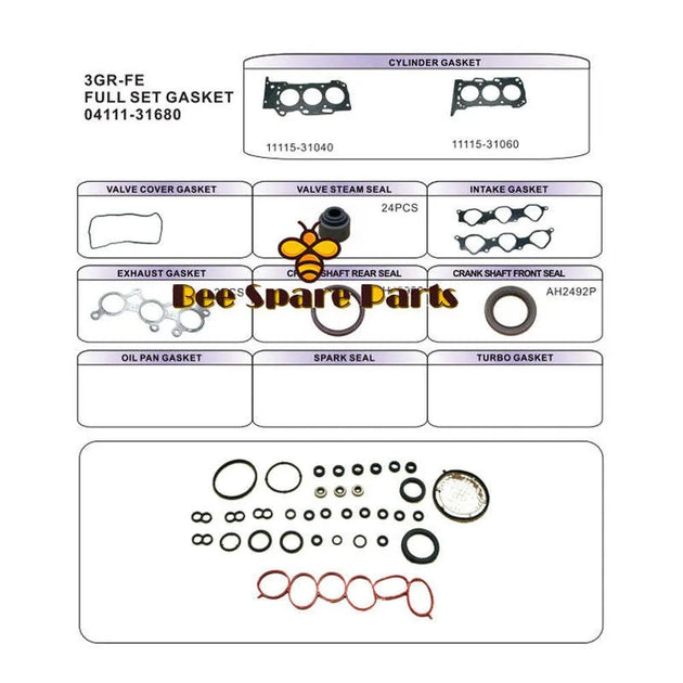 3GR 3GRFE Engine Full gasket set kit for Toyota Crown/Reiz 2.5L 3.0L Lexus IS/GS-商业/工业-BeeSpareParts
