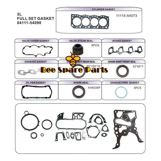 3L 3LT overhaul gasket kit for Toyota engine Hilux LN106 LN130 RUNNER 2.8 LTR-商业/工业-BeeSpareParts