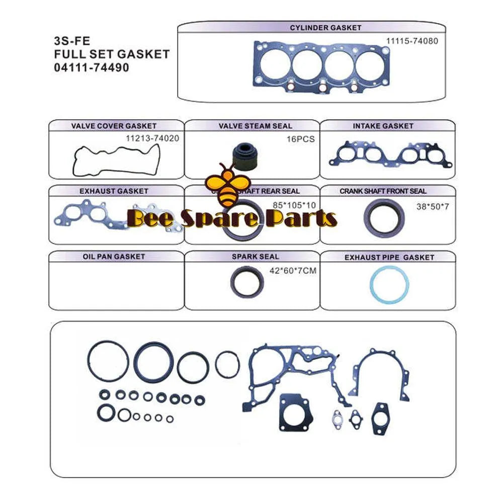3S 3SFE 3S-FE Engine Full Set Overhaul Gasket Kit 04111-74191 for Toyota CAMRY CARINA 1998CC 2.0 16V DOHC-商业/工业-BeeSpareParts