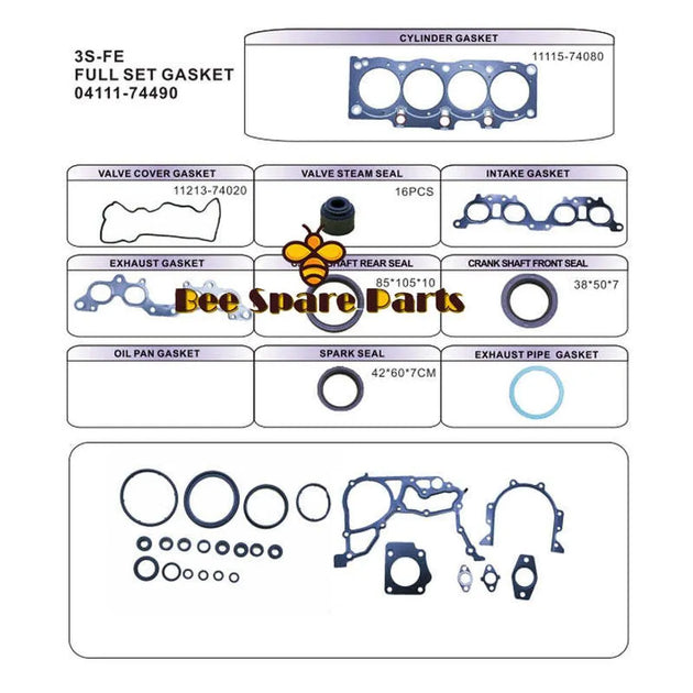 3S 3SFE 3S-FE Engine Full Set Overhaul Gasket Kit 04111-74191 for Toyota CAMRY CARINA 1998CC 2.0 16V DOHC-商业/工业-BeeSpareParts