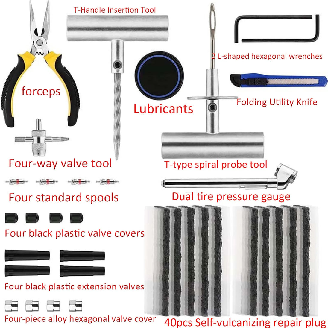 68-Kit Universal Heavy Duty Tire Repair Tool for Cars, Motorcycles, Trucks, Tractors, RVs, SUVs, Trailers to Repair Punctures and Flat Tires-BeeSpareParts