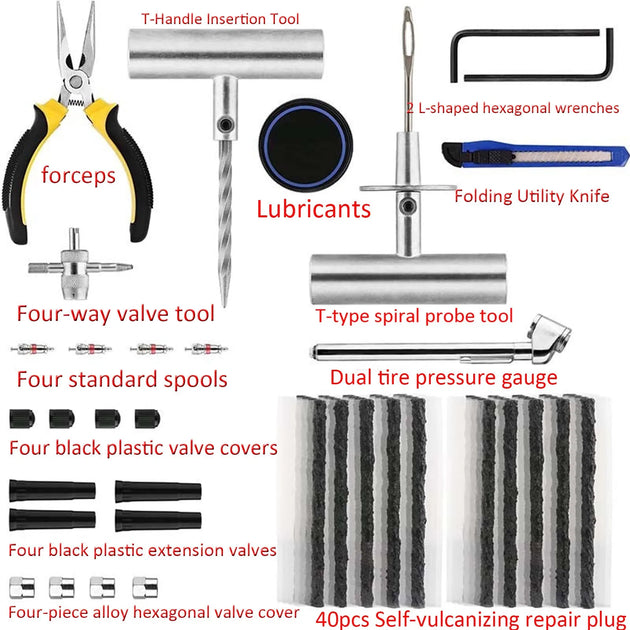 68-Kit Universal Heavy Duty Tire Repair Tool for Cars, Motorcycles, Trucks, Tractors, RVs, SUVs, Trailers to Repair Punctures and Flat Tires-BeeSpareParts
