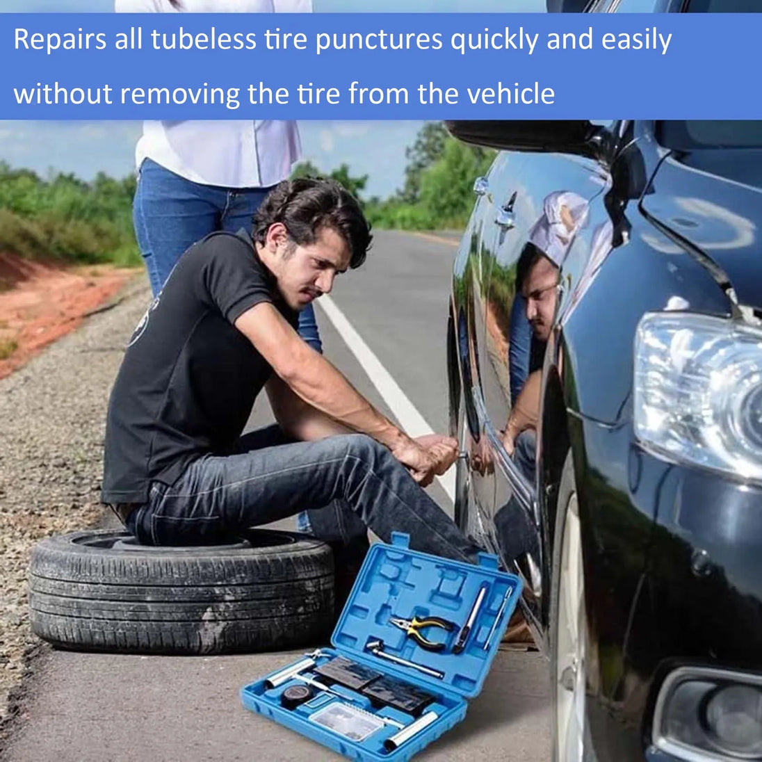 68-Kit Universal Heavy Duty Tire Repair Tool for Cars, Motorcycles, Trucks, Tractors, RVs, SUVs, Trailers to Repair Punctures and Flat Tires-BeeSpareParts