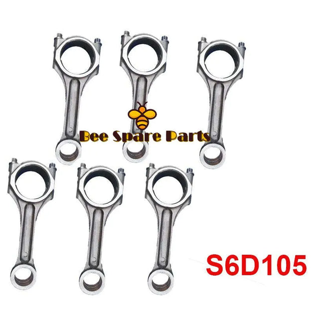 6pcs 6D105 S6D105 engine connecting rod conrod con rod for Komatsu Excavator with bolt 6136-31-3101 6136313101 6136 31 3101-BeeSpareParts