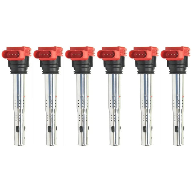 6x Ignition Coils Pack Spark Plug Red For PORSCHE Audi S5 Q7 3.0 TFSI-BeeSpareParts