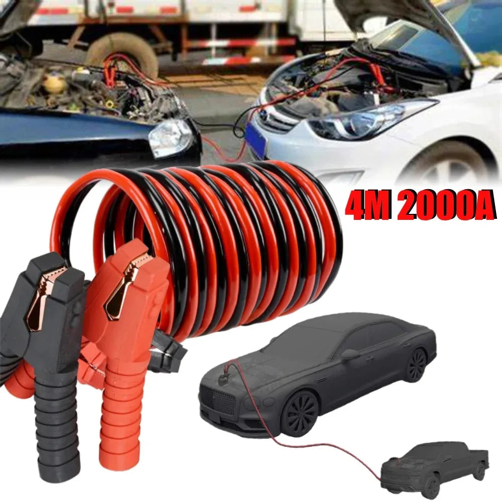 Auto Battery Heavy Duty Jumper Cables 4M 2000A Booster Cables For Cars Truck SUV Positive And Negative Firewire Jump Start Cable-BeeSpareParts