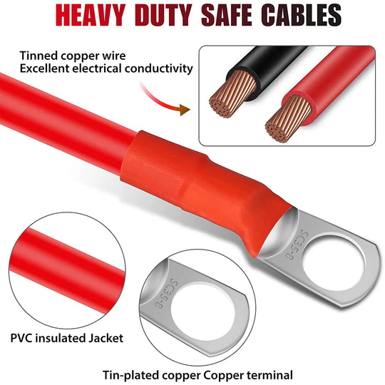 Battery Inverter Cable Set with Terminals 12V 2AWG Car Battery Connection Line Cable Stranded Copper Cord red black wire-BeeSpareParts