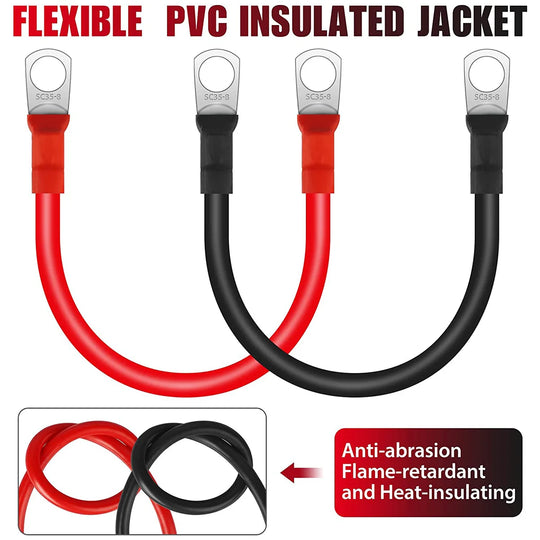 Battery Inverter Cable Set with Terminals 12V 2AWG Car Battery Connection Line Cable Stranded Copper Cord red black wire-BeeSpareParts