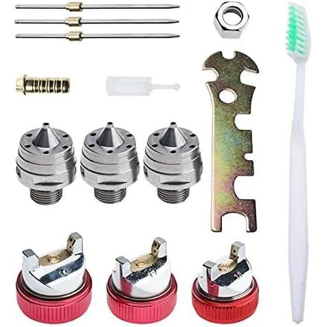 HVLP Gravity Feed Air Spray Gun with 3 Nozzles 1.4mm 1.7mm 2.0mm, Air Paint Kits with 600cc Cup for Home Domestic/Industrial Primer, Furniture Surface Painting, Coatings Spraying (Red Color)-BeeSpareParts