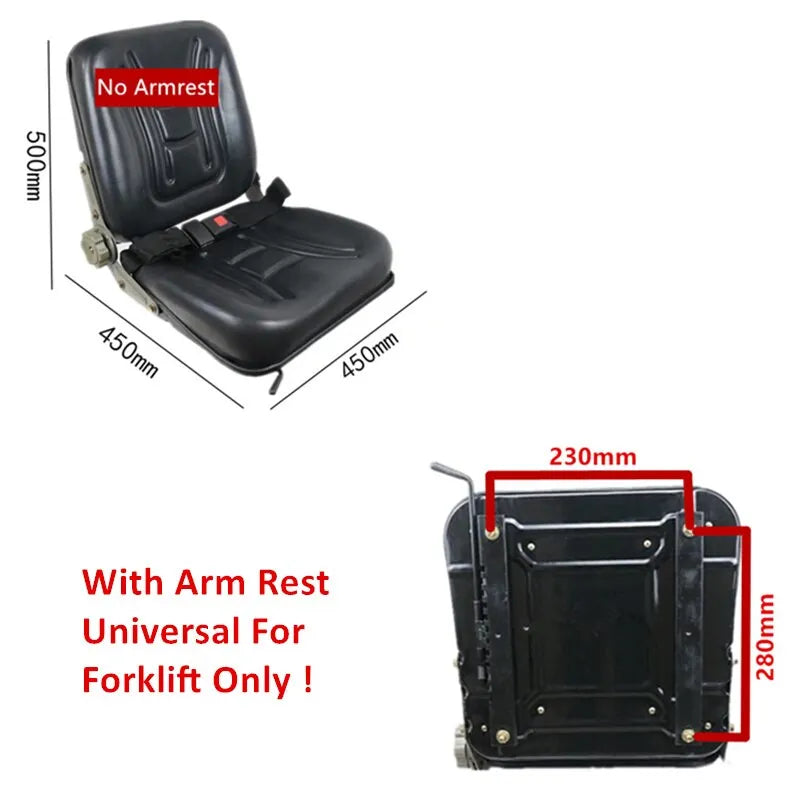450X450X500mm Heftruck Seat Met Armsteun En Veiligheid Riem Voor Heftruck, Tractor,Skid Loader-Replacement Aftermarket Parts