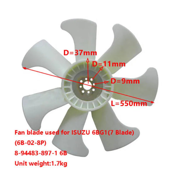 8-94483-897-1 8944838971 Fan Blade For TCM Forklift With Isuzu 6BG1 Engine 7 Blades-Replacement Aftermarket Parts