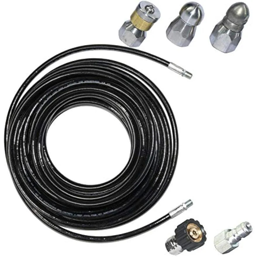 XZT 3000 PSI 1/4 Inch 50 FT Sewer Jetter Kit for Pressure Washer, Button Nose and Rotating Nozzle for Pressure Washer,Pressure Washer Drain Hose kit,Kitchen Drain Cleaner (50)-BeeSpareParts