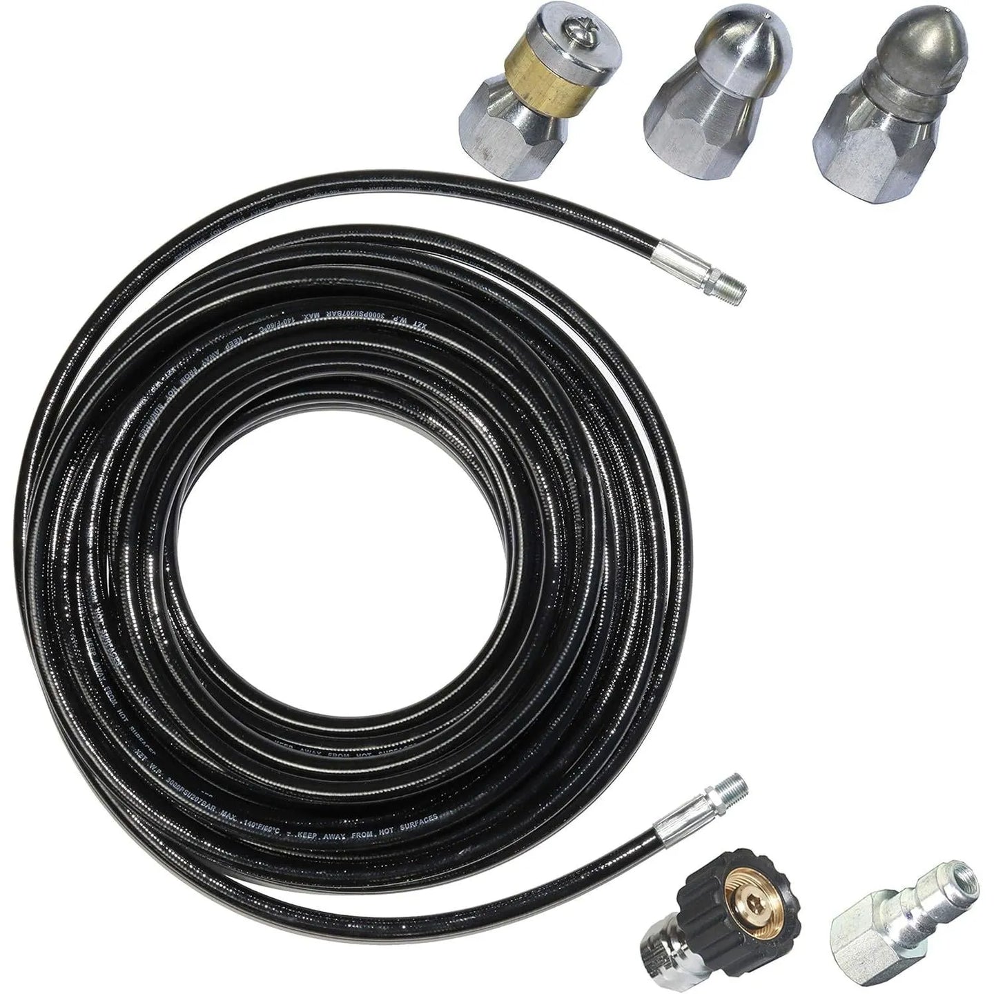XZT 3000 PSI 1/4 Inch 50 FT Sewer Jetter Kit for Pressure Washer, Button Nose and Rotating Nozzle for Pressure Washer,Pressure Washer Drain Hose kit,Kitchen Drain Cleaner (50)-BeeSpareParts
