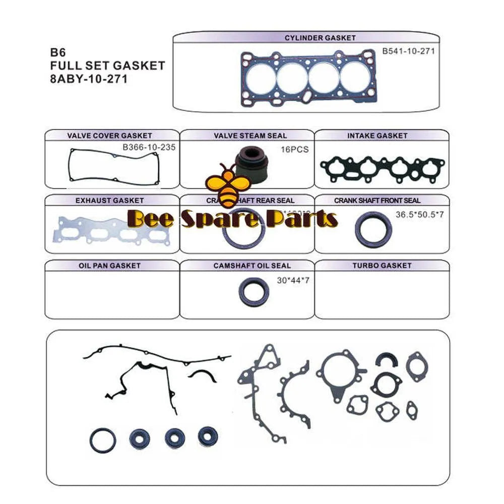 B6 Engine Full gasket set kit for Mazda 30X/323 1.6L 1598cc 1989-1997 50138100 0K25A-10-270 0K23A-10-270R-BeeSpareParts