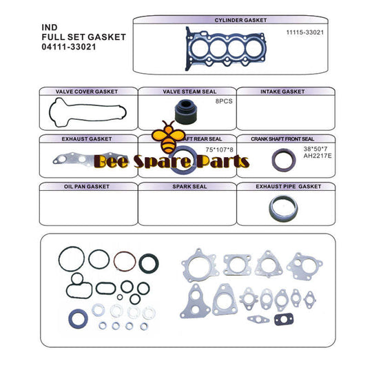 1ND 1NDTV Engine Full gasket set kit for Toyota Yaris vitz Fun cargo Runx Corolla Verso S 1364cc 1.4 D D-4D 2001- 04111-33022