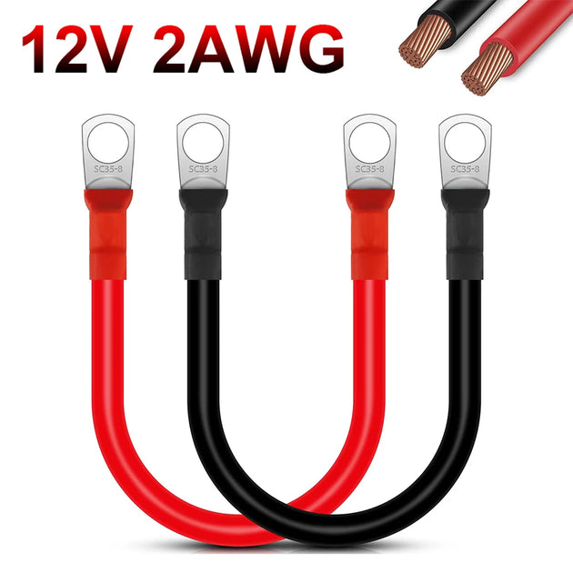 Battery Inverter Cable Set with Terminals 12V 2AWG Car Battery Connection Line Cable Stranded Copper Cord red black wire-BeeSpareParts