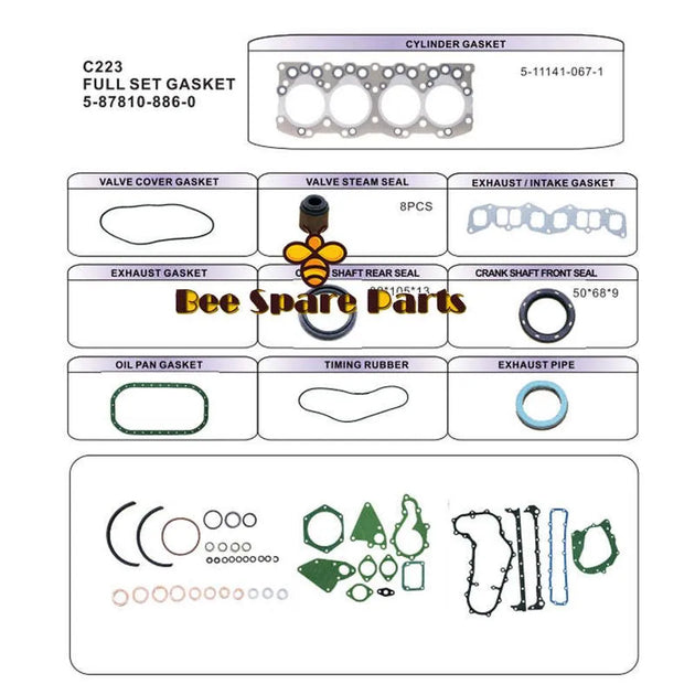 C223 ENGINE GASKET SET Head Gasket Seals FOR ISUZU C223 2.2L ENGINE PICKUP TRUCK-Replacement Aftermarket Parts