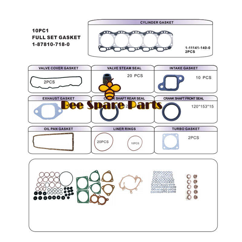 10PA1 10PB1 10PC1 10PC1T complete Engine Full gasket set kit for Isuzu