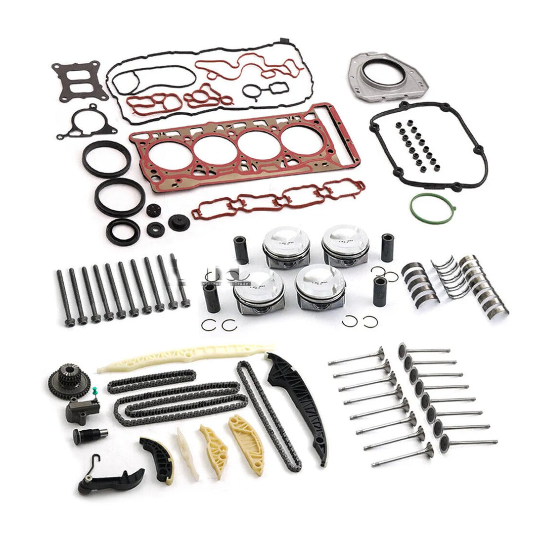 Engine Rebuild Overhaul Valves Kit Pistons Rings Timing Chain Tensioner Cranks for VW Audi S3 TTS Golf R MK7 2.0 TSI CJX DNU-BeeSpareParts