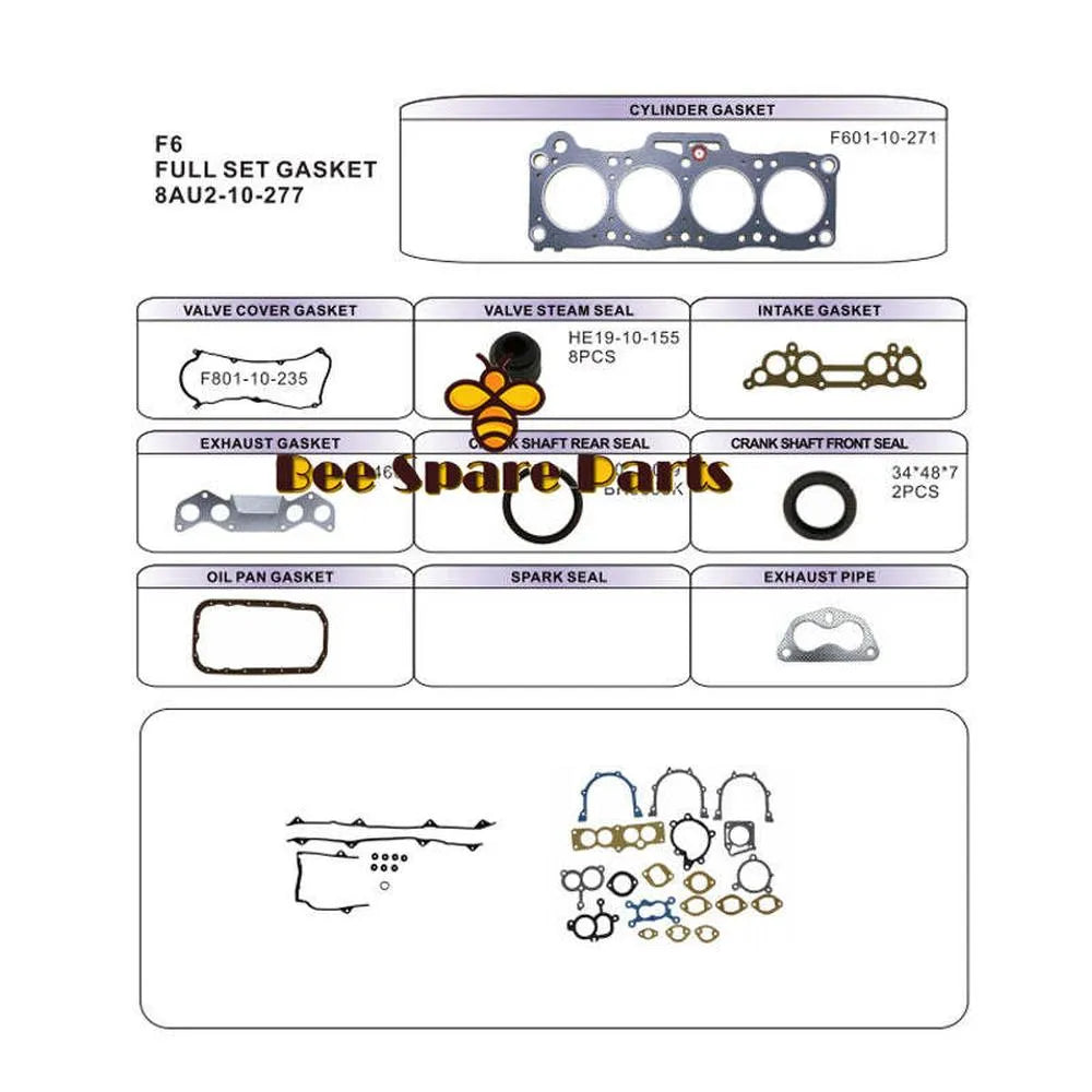 F6 Engine Full gasket kit for MAZDA 626 III Mk II CAPELLA III II 1.6L F601-99-100D F601-99-100 F601-99-100 50075300 F60199100C-BeeSpareParts