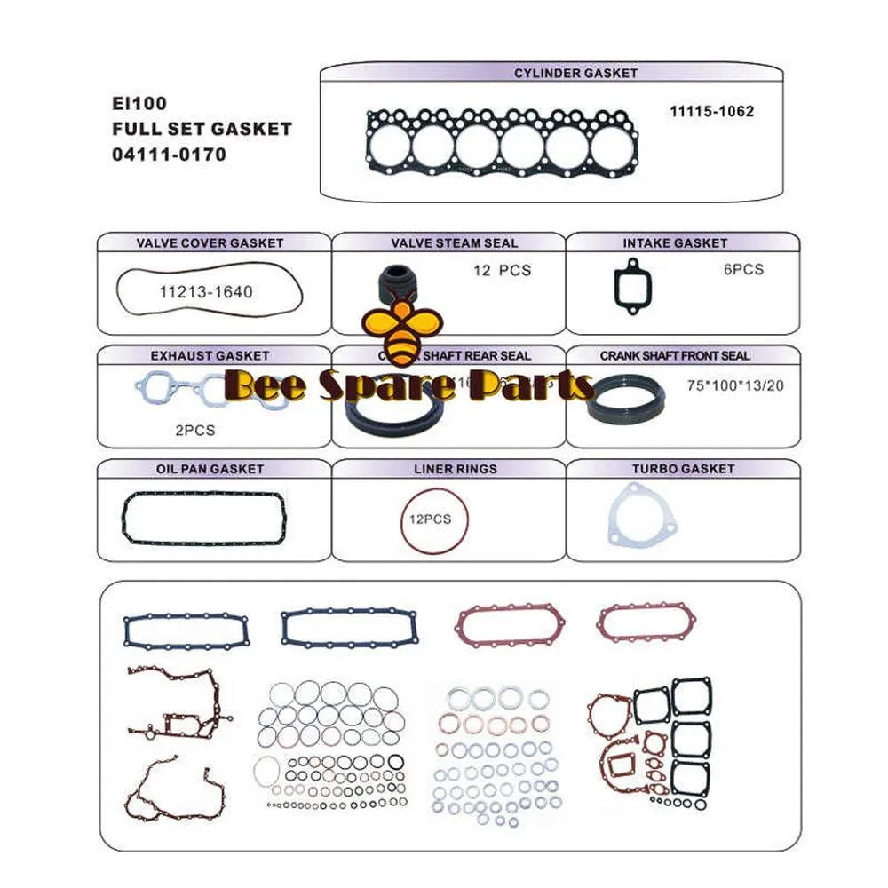 For Hino engine parts EL100 Full gasket set with cylinder head gasket-BeeSpareParts