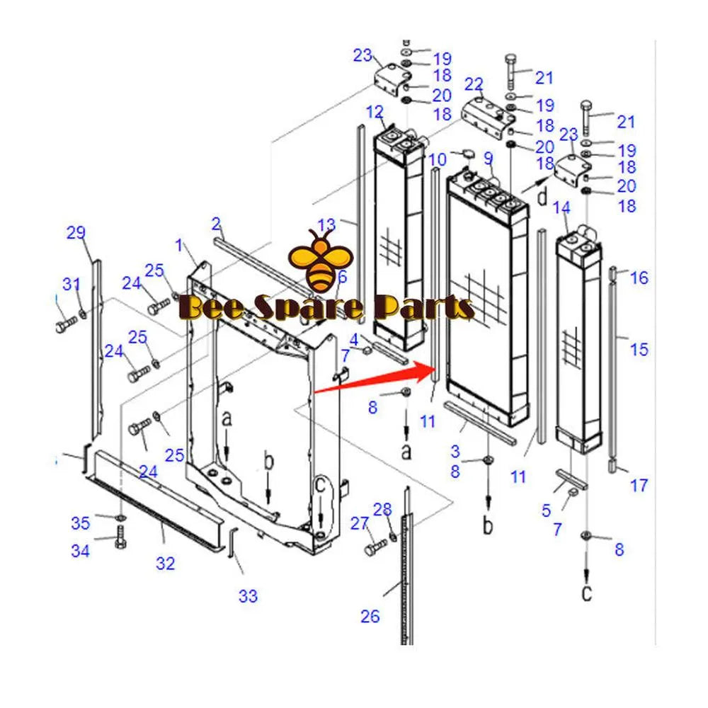 For Komatsu Bulldozer D65WX-17 D65PX-17 D65EX-17 Water Tank Radiator Core ASS'Y 14X-03-61111-BeeSpareParts