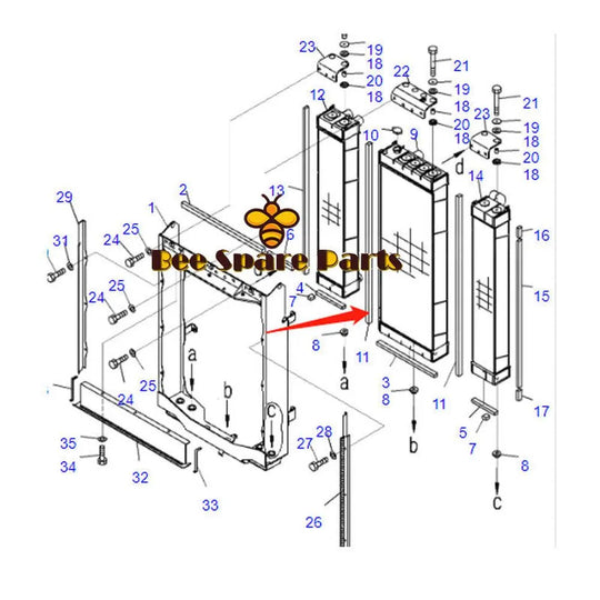 For Komatsu Bulldozer D65WX-17 D65PX-17 D65EX-17 Water Tank Radiator Core ASS'Y 14X-03-61111-BeeSpareParts