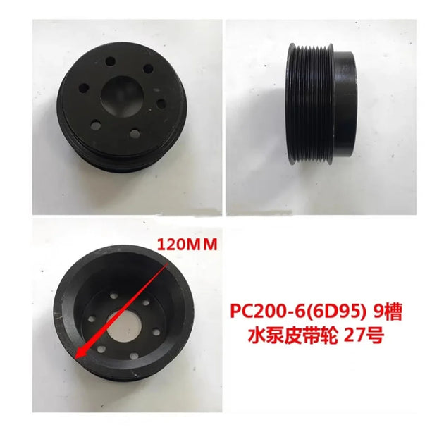 For Komatsu PC200-6 Excavators 6D95 Engine water pump pulley 9PK groove fan crankshaft pulley-BeeSpareParts
