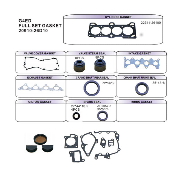 Overhaul Gasket Kit Engine FOR FITHYUNDAI ELANTRA KIA Accent Pride Cerato G4ED 1.6L 16V L4 20910-26K00 2004-2012