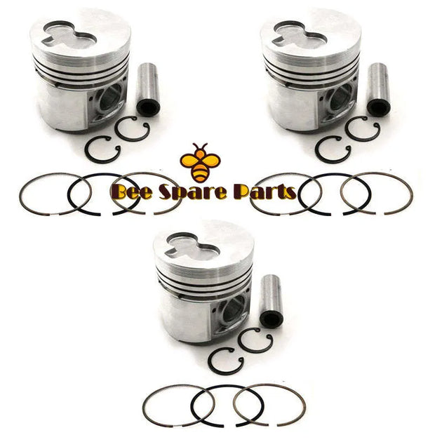 New 3 Sets STD Piston Kit With Ring 119270-22010 Fit For Yanmar 3TNA66 Engine 66MM-BeeSpareParts