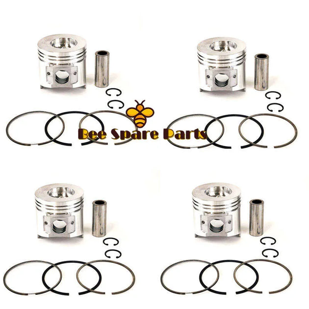 New 4 Sets STD Piston Kit With Ring 129902-22080 Fit For Yanmar 4TNE98 Engine 98MM-BeeSpareParts
