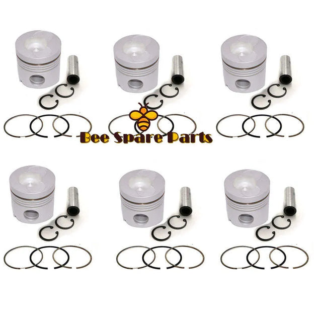New 6 Sets STD Piston Kit With Ring 13216-1370 Fit For Hino EM100 Engine 124MM-BeeSpareParts