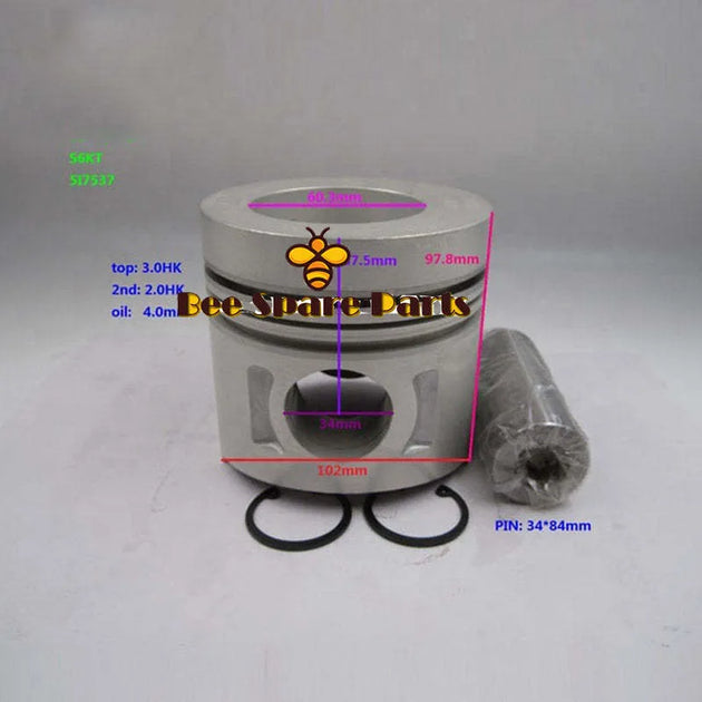 New 6 Sets STD Piston Kit With Ring 5I7537 Fit For Caterpillar S6KT 320B Engine 102MM-Replacement Aftermarket Parts