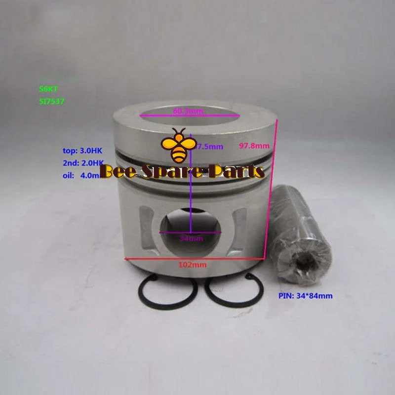 New 6 Sets STD Piston Kit With Ring 5I7537 Fit For Caterpillar S6KT 320B Engine 102MM-Replacement Aftermarket Parts