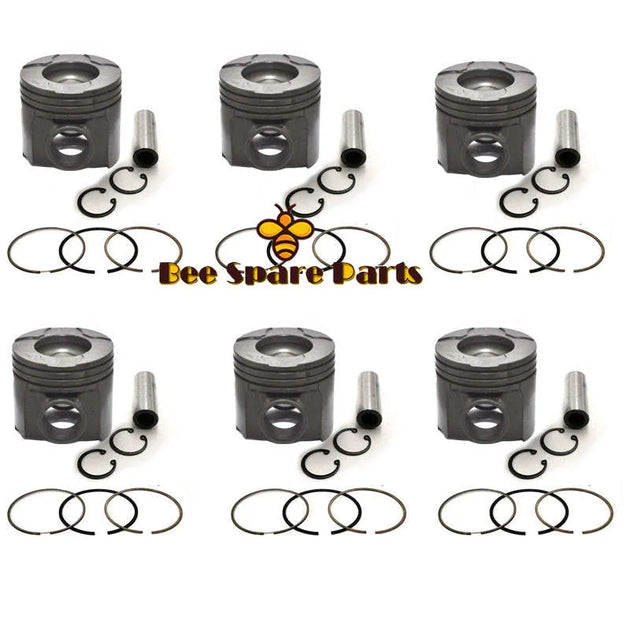 New 6 Sets STD Piston Kit With Ring 6117-31-2130 Fit For Komatsu 6D140 Engine 140MM-BeeSpareParts