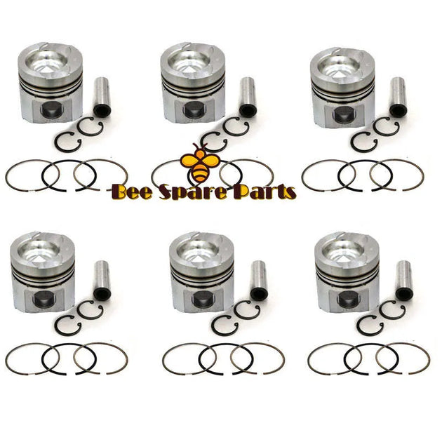New 6 Sets STD Piston Kit With Ring 6138-32-2120 Fit For Komatsu 6D110 Engine 110MM-BeeSpareParts