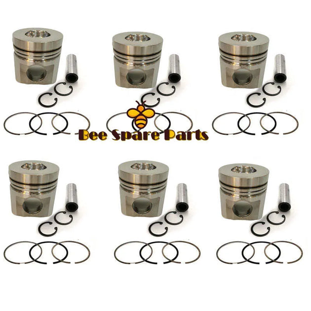 New 6 Sets STD Piston Kit With Ring 6150-32-2110 Fit For Komatsu 6D125 Engine 125MM-BeeSpareParts