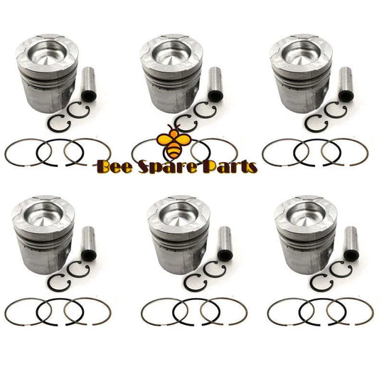 New 6 Sets STD Piston Kit With Ring 6151-31-2060 Fit For Komatsu 6D125 Engine 125MM-BeeSpareParts