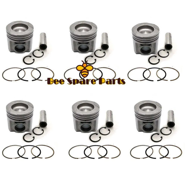 New 6 Sets STD Piston Kit With Ring 6151-31-2511 Fit For Komatsu 6D125 Engine 125MM-BeeSpareParts