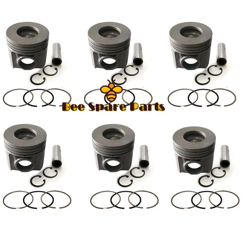New 6 Sets STD Piston Kit With Ring 6152-32-2510 Fit For Komatsu 6D125 Engine 125MM-BeeSpareParts