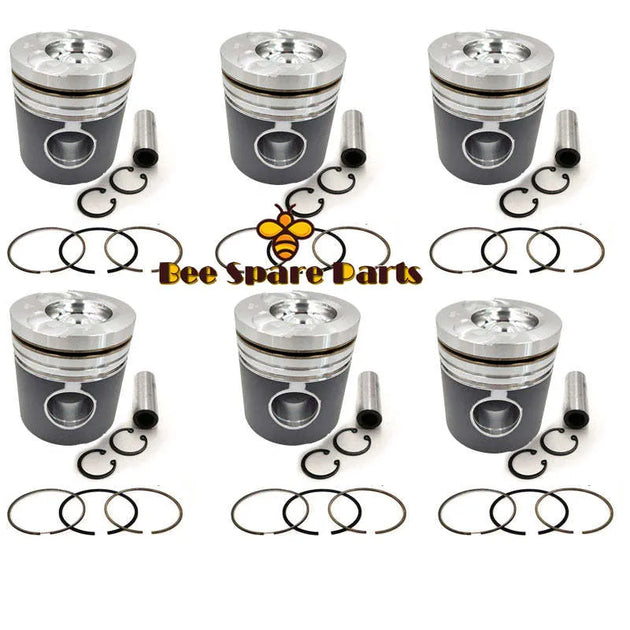 New 6 Sets STD Piston Kit With Ring 65.02501-0590 Fit For Doosan DE12 Engine 123MM-BeeSpareParts