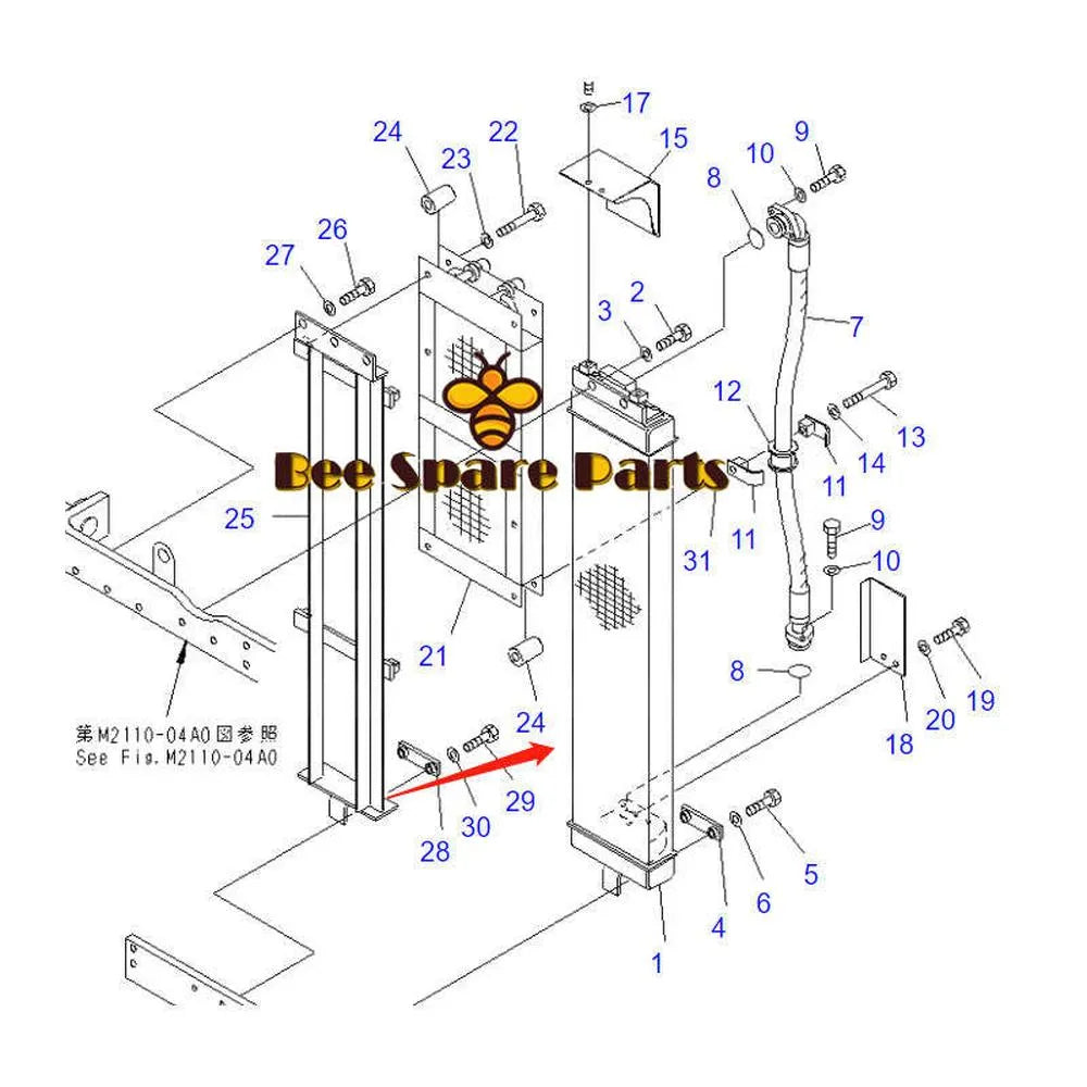 Oil Cooler 17M-03-45111 for Komatsu D275A-5 D275AX-5 Bulldozer-BeeSpareParts